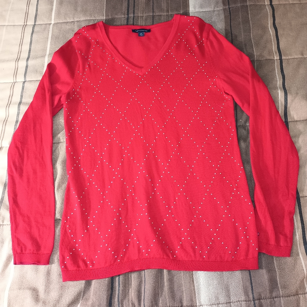 Tommy Hilfiger Red Sweater with Gold Pattern S - Picture 4 of 8